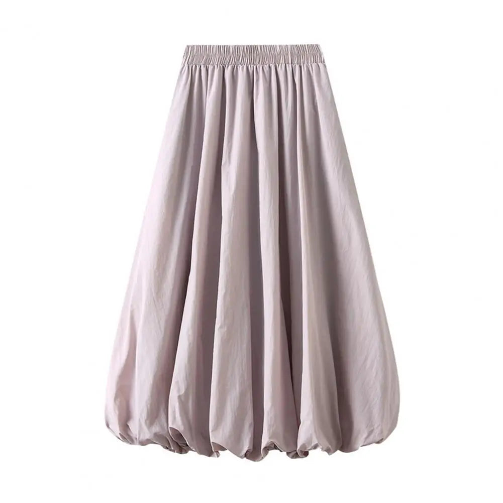 Elasticated Waist Skirt Elastic High Waist Bubble Maxi Skirt with Ankle-length Lantern Design Solid Color A-line for Spring