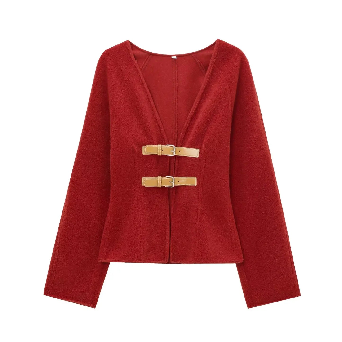 HH 2024Female Autumn Fashion Casual Coats Long Sleeves Belt Decoration Cardigan Solid V-Neck Slim 2-Colors Elegant Retro Top