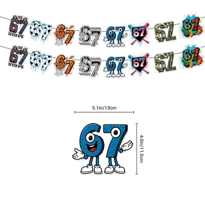 Funny 67 Six Seven Party Decorations, 67 MemeThemed Party  Decorations Set Includes Banner, Cake Topper, Cupcake Toppers, Ballon