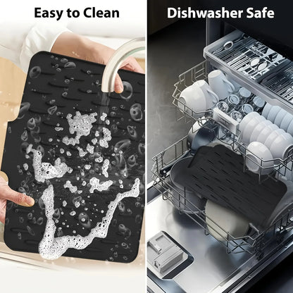 Kitchen Silicone Drain Mat with Built-in Drainage Design, Easy to Clean, Suitable for Countertops, Sinks, Refrigerators