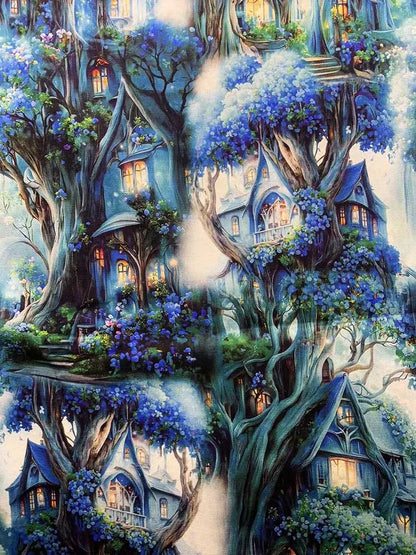 Cotton Fabric Digital Printing HD Fairy Tale Dream House Elf for DIY Handmade Sewing Clothes Bags Dresses by Half Meter