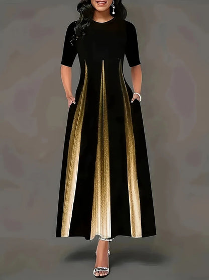 Summer new round neck casual fashion celebrity print gradient long skirt for women