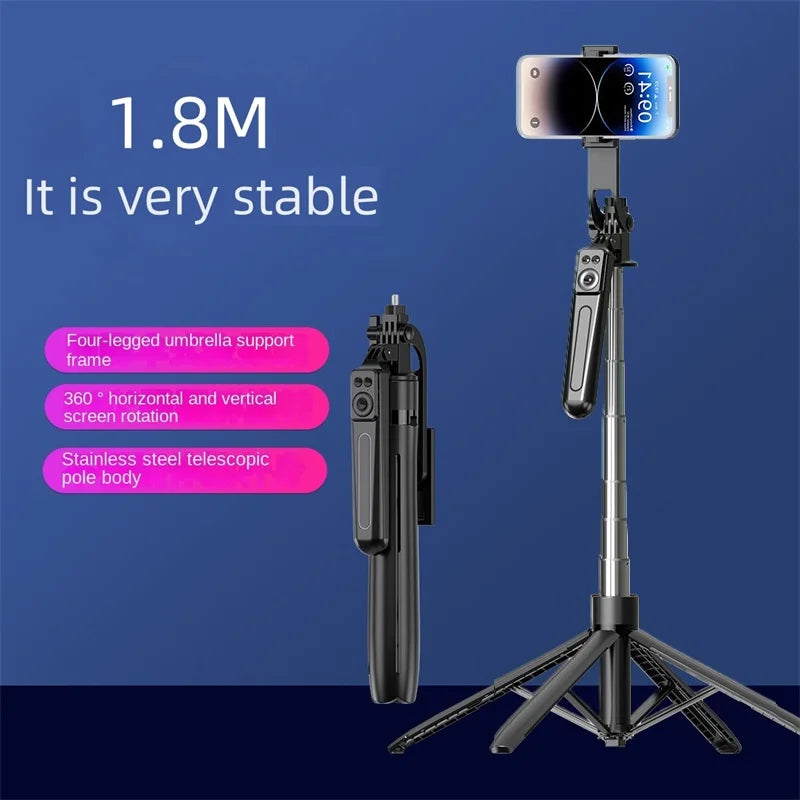 Portable camera tripod with wireless remote control and 360 ° rotation for video recording, video recording, and live streaming