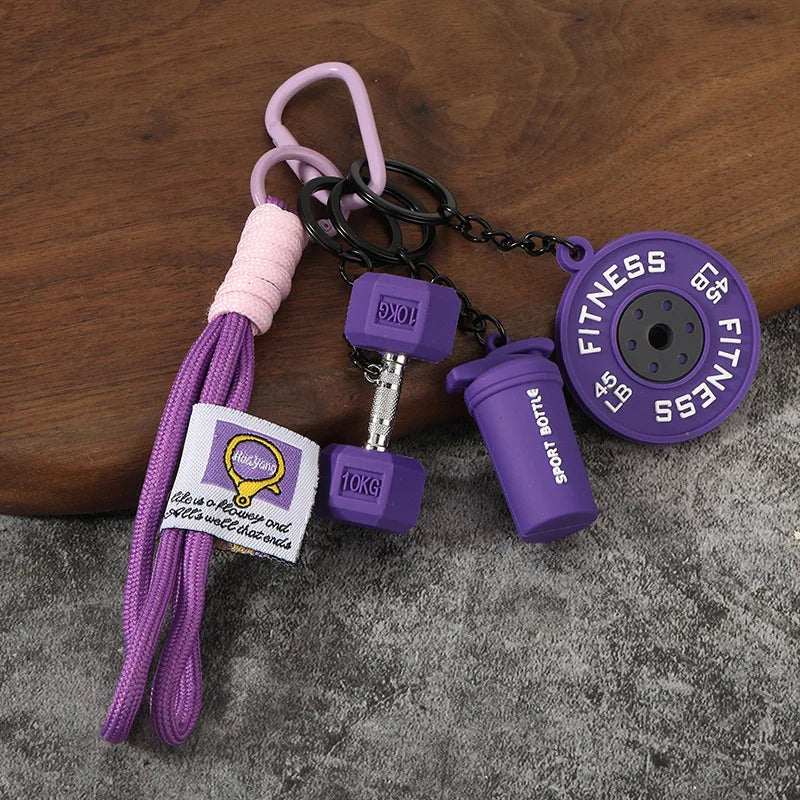 Fitness Keychain Gym Barbell Key chain Weightlifting with D-shaped Buckle Water Cups Simulation Dumbbells Creative Bag Charm