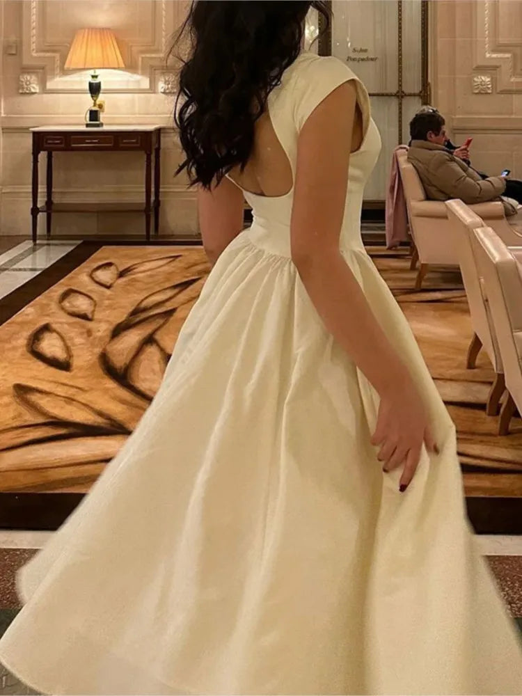 ONEBLING Elegant Women Party Dress 2025 Summer Sleeveless Backless Slim Midi Long Dress A Line Folds Swing Prom Dress Y2K