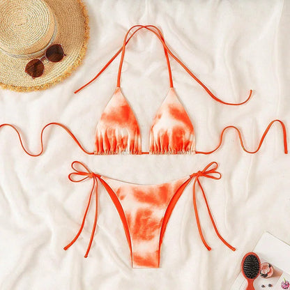 New Sexy Lace Up Neck Starfish Print Set Swimsuit Bikini Low Waist Bikinis Swimwear Beach Swimsuit Swimwear