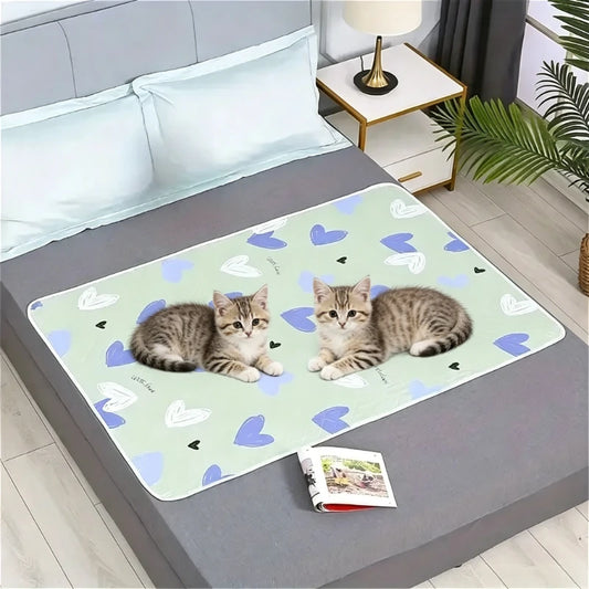 Washable & Reusable Anti-Slip Bed Protector Pad - Thick Durable Polyester Fiber Care Mat Design for Cat, Dog & Pets Cat Beds