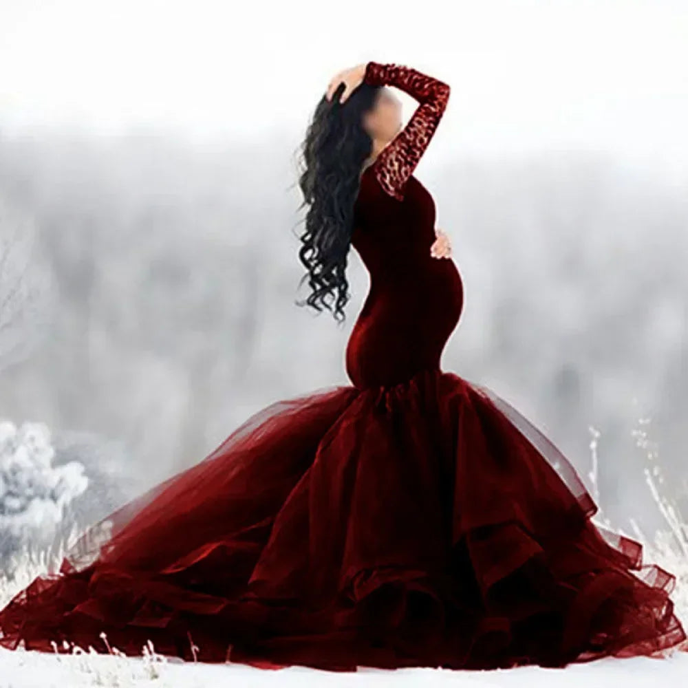 Dress Long Women's Pregnancy Dress Photography Maxi Gown For Pregnant Baby Shower Clothing Sexy Lace Tulle Maternity Photoshoot