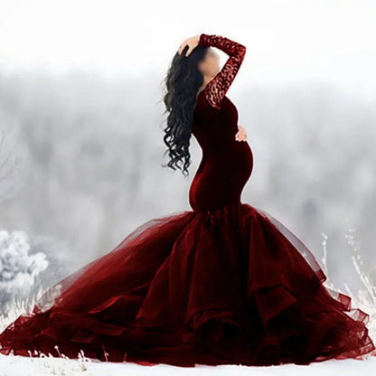 Dress Long Women's Pregnancy Dress Photography Maxi Gown For Pregnant Baby Shower Clothing Sexy Lace Tulle Maternity Photoshoot