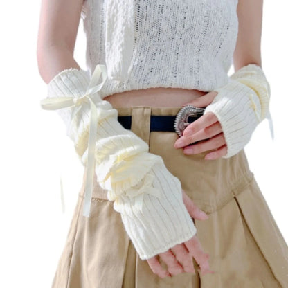 Punk Solid Color Star Knitted Gloves Y2k Gothic Wool Sleeve Cuff Long Hand Sleeve Arm Warmers Winter