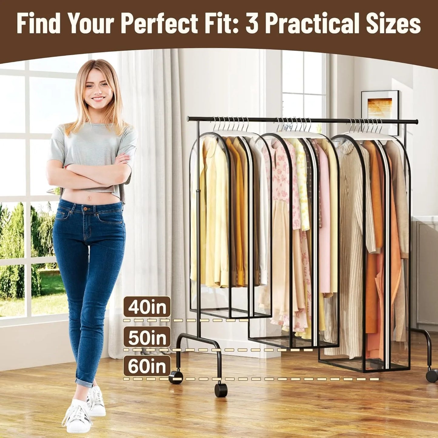 Garment Bags for Hanging Clothes 40” Long,Clear Suit Bags for Closet Storage, Travel Covers with 10"Gussets for Coat Dress Shirt