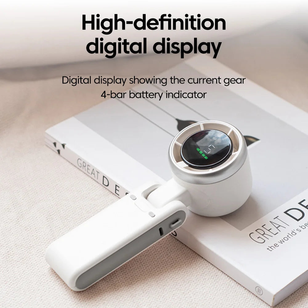 Handheld Folding Fan Type-C Charge Ports Portable Desktop 5level Wind Speed Adjustment Digital Display Electric Fan With Lanyard