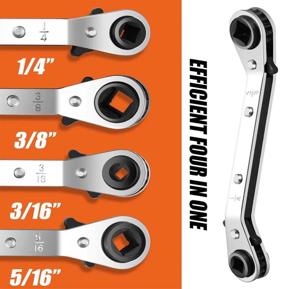 HVAC Service Wrench Refrigeration Service Wrench Set 3/8” to 1/4” 5/16'' 4 Ratcheting Service Wrench