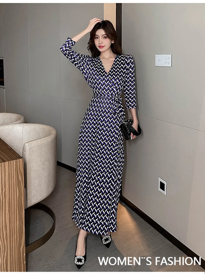ZAROY Women Wrap Long Dress Summer Sexy V Neck Side Split Party Club Dress Chic Streetwear Elegant Evening Slim Beach Vestidos
