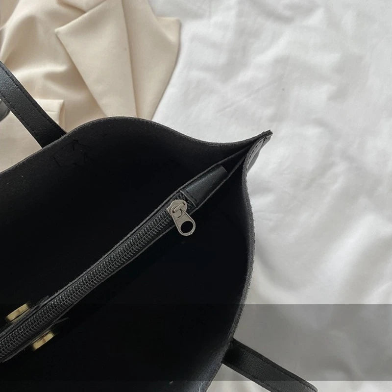 New Trend Retro Solid Color PU Leather Underarm Bag Simple Women Large Capacity Bag Shopping Travel Elegant Unisex Tote Bags