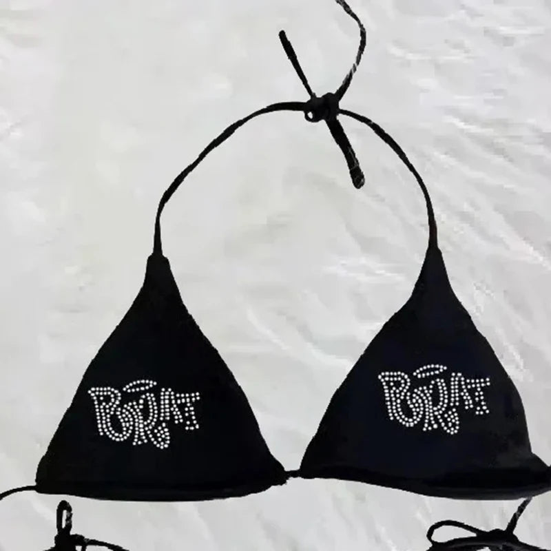 Vintage Spliced Diamond Bikini Set Swimwear Women Sexy Triangle Lace Up Micro Bikini Summer 2025 New Swimsuit Bikini Two Piece