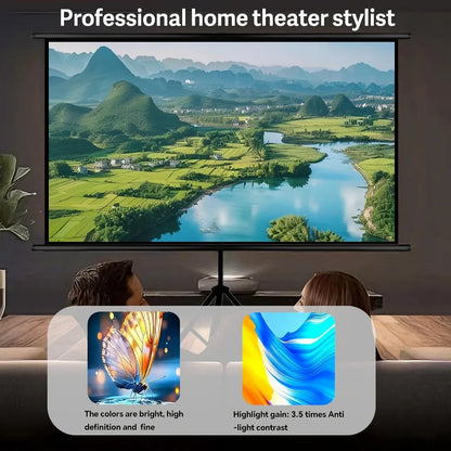 Projector with Stand, White Screen, 100 Inches, 16:9 Aspect Ratio, Foldable and Wrinkle-Resistant, Washable, Portable for Indoor