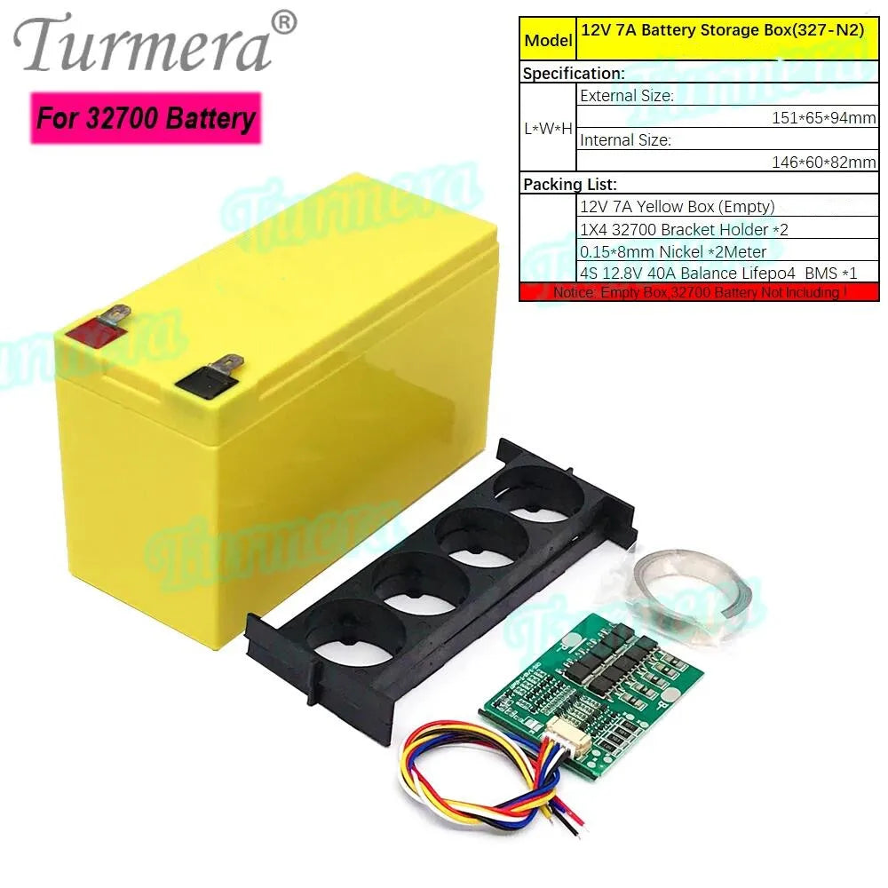 Turmera 12V 7A Lifepo4 Battery Box with 4S 40A Balance BMS 1X4 32650 32700 Holder Replace Lead-Acid Battery Use (Only Empty Box)