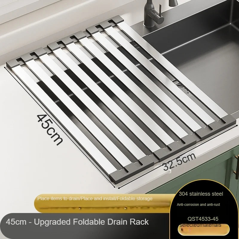 304 stainless steel kitchen sink drain rack sink dish rack dish rack foldable telescopic drain basket