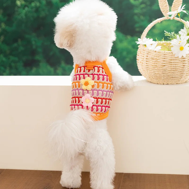 Pet Clothing for Dogs in Spring Including Hollow-out Floral Dresses Dog Collars Cat Vests and Pet Skirts Puppy Clothes