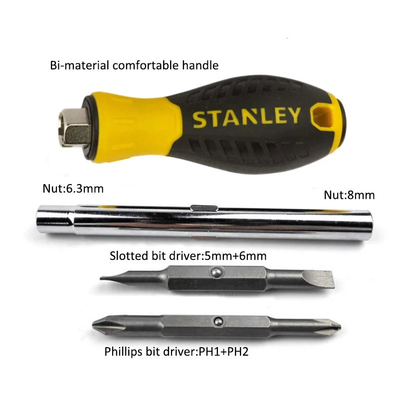 Stanley 0-68-012 6 in 1 Multitool Screwdriver Kit, 6 Way with Magnetic Bits & Big Rubber Handle, Precision Hand Tools
