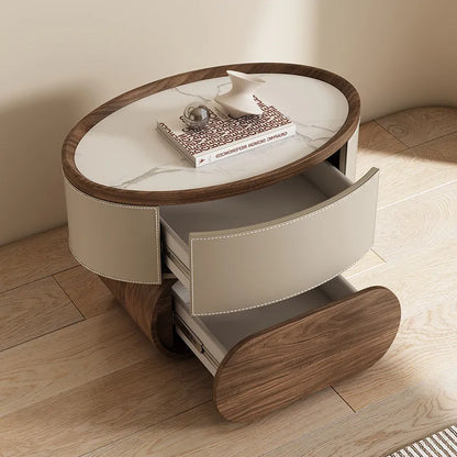 Solid Wood Saddle Leather Bedside Table Design Furniture Living Room Storage Cabinet Bedroom With Drawers Nightstands