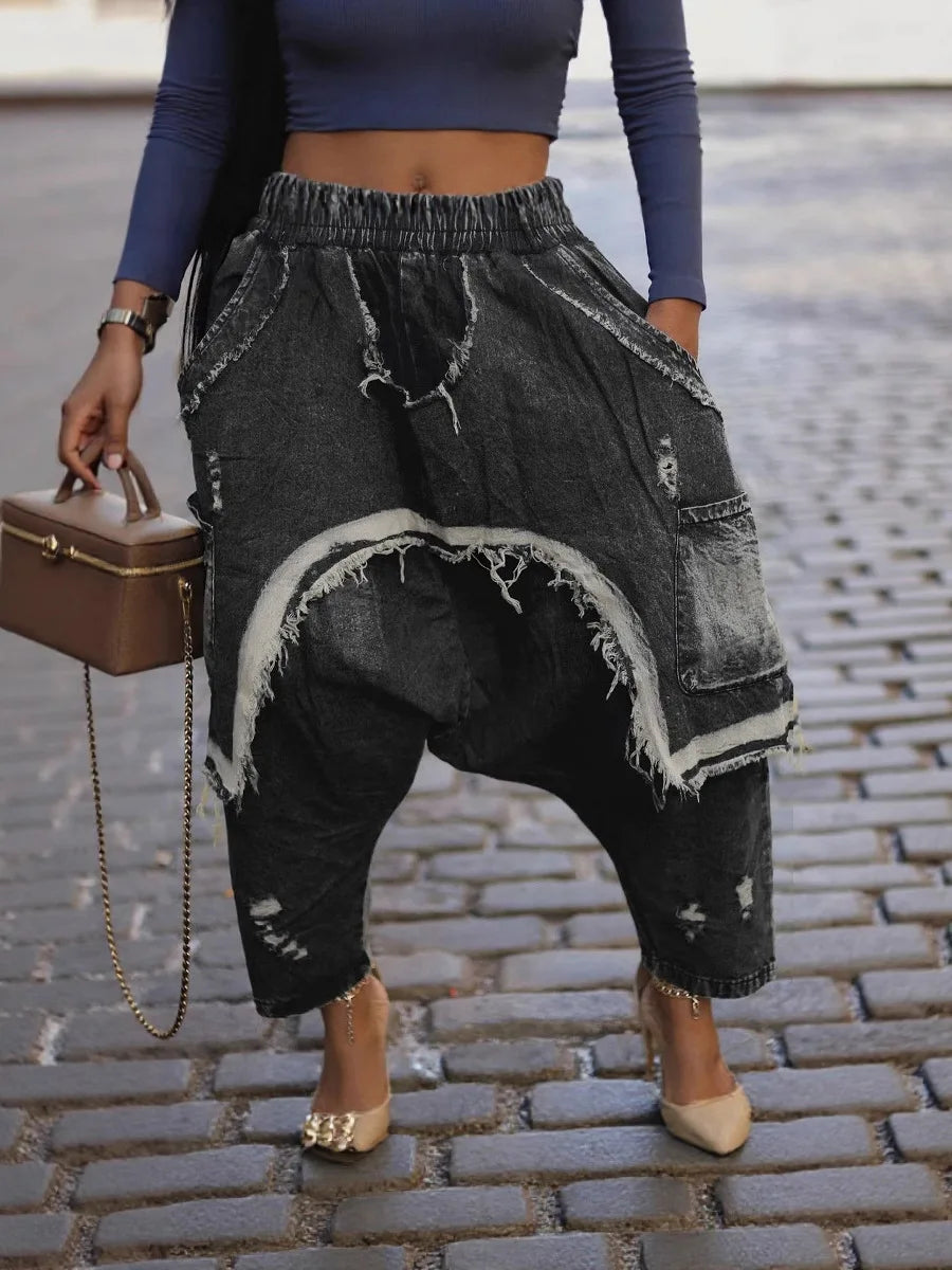 Streetwear Camouflage Harem Pants Sexy Women High Street Ripped Camo Fashion Trousers
