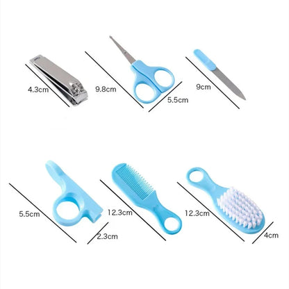 6pcs/Set Blue & Pink Baby Cleaning Kit Care Product Set For Nails And Hair, Including Beauty Brush Comb And Nail Clipper Set