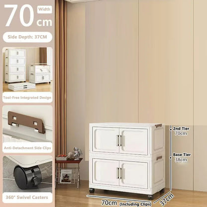 Folding Storage Cabinet with Drawers Home Organization Kitchen Bathroom Bedroom Multi-Functional Compact Closet Space Saver