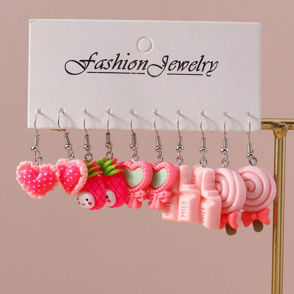 5pairs/set Cute Candy Chocolate Earrings for Women Girls 3D Food Dangle Earrings Kids Jewelry Gifts