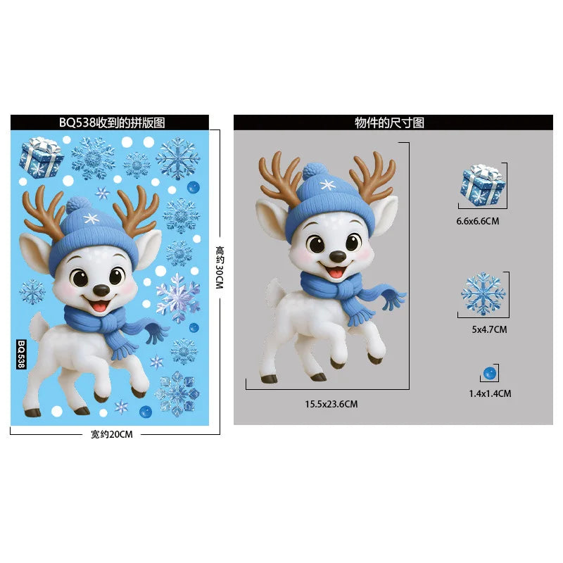 Christmas Window Stickers Winter Snowman Santa Claus Snowflake Reindeer Static Electricity Stickers Ornaments Xmas Home Decor