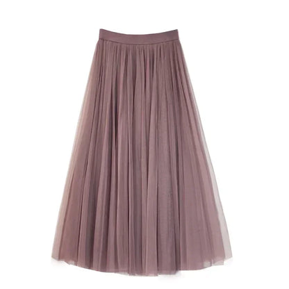 Women Mesh Elastic Tutu Skirt Beach Spring Summer Korean High Waist Fashion Pleated Long Skirt Black White Tulle Skirts LSK010