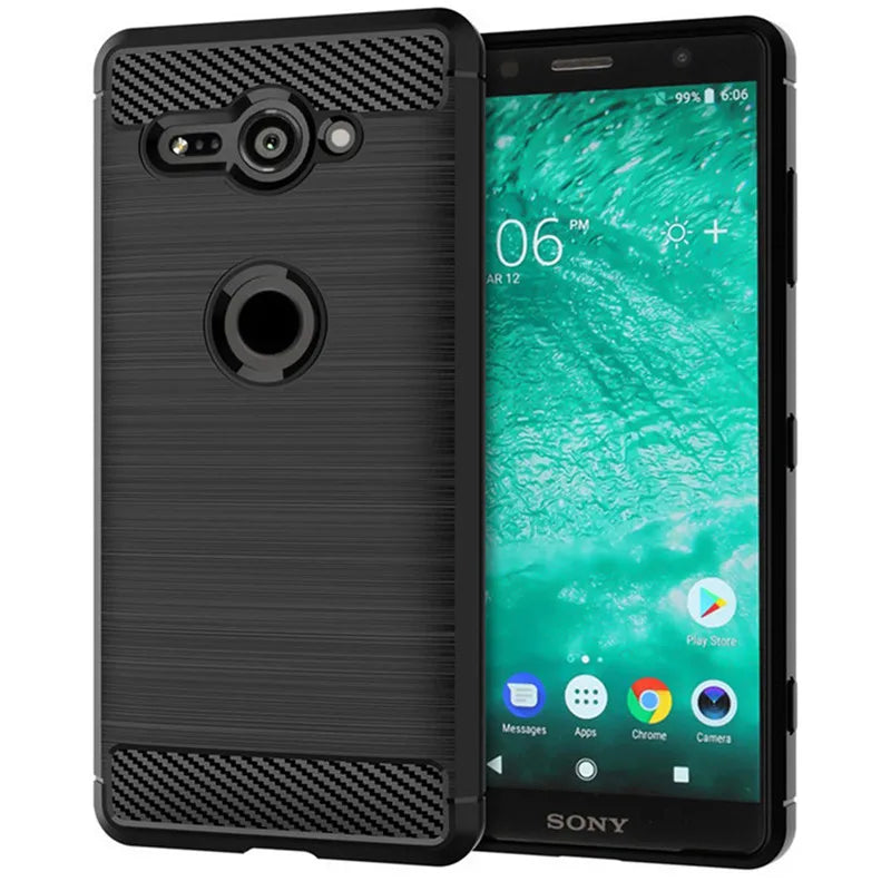 Shockproof Silicone Case for Sony Xperia XZ2 Compact XZ2mini Brushed Carbon Fiber Case for Sony XZ2 Mini Back Cover Coque Fundas