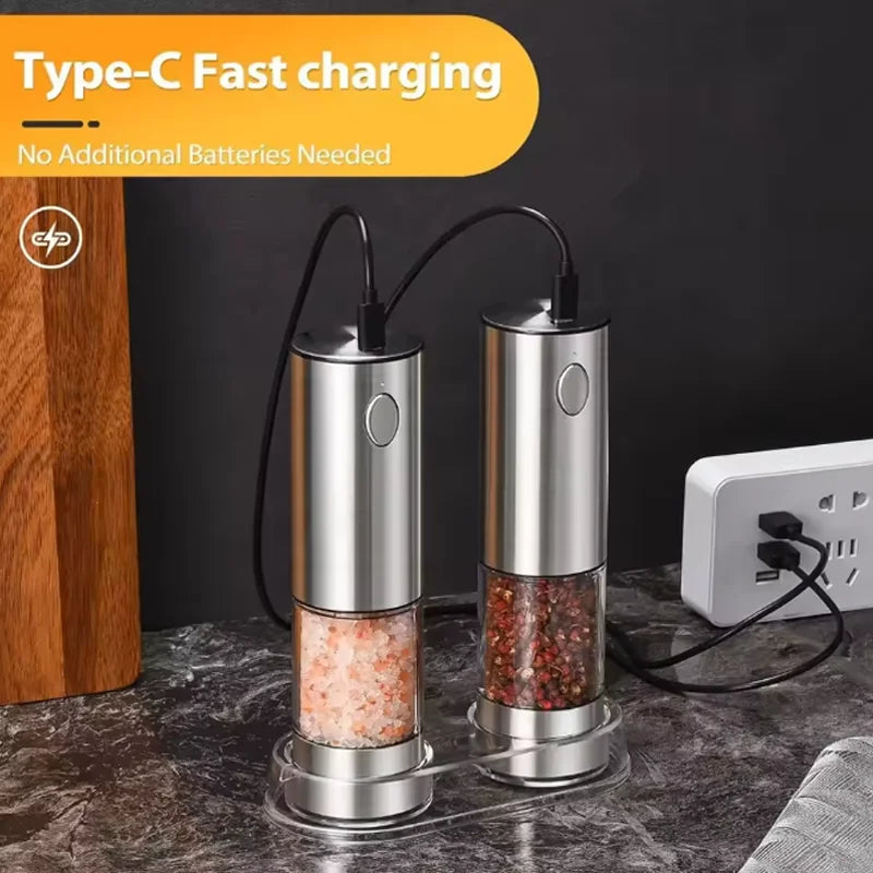 Electric Pepper Stainless Steel Grinder USB Rechargeable Adjustable Salt And Lightweight Cooking Spice Grinder Kitchen Food