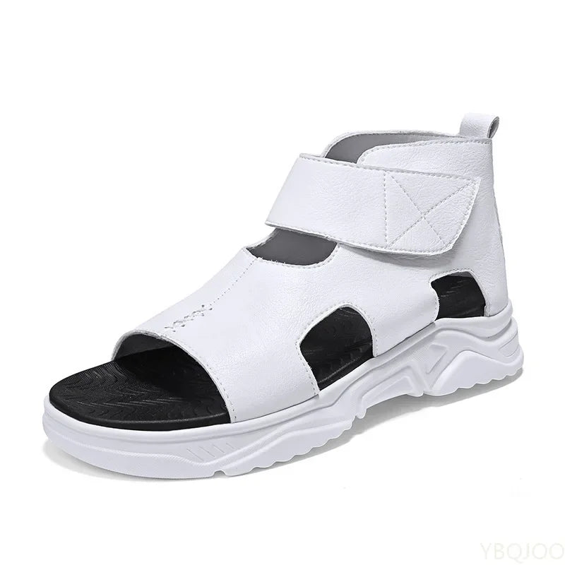 Black Sandals For Men High-Top Platform 2022 Summer Shoes Designer Fashion Breathable Casual Leather Soft Beach Slippers