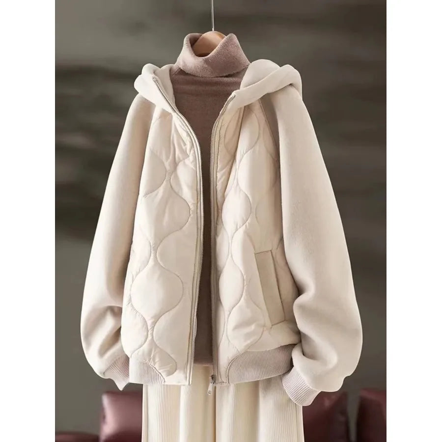 2024 Winter New Women's Faionable Korean Sle Thiened Warm Hooded Patchwork ort Coat Simple Design High-End Feeling Ja...