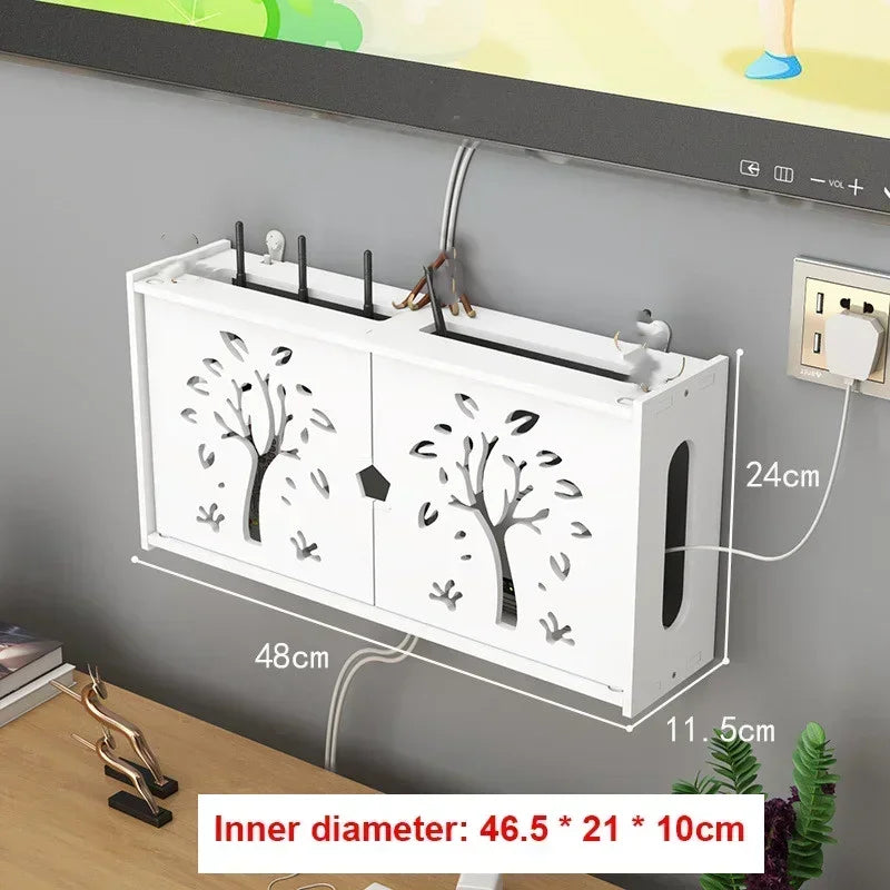 Large Wireless Wifi Router Shelf Storage Boxes Cable Power Plus Wire Bracket Wood-Plastic Wall Hanging Plug Board DIY Home Decor