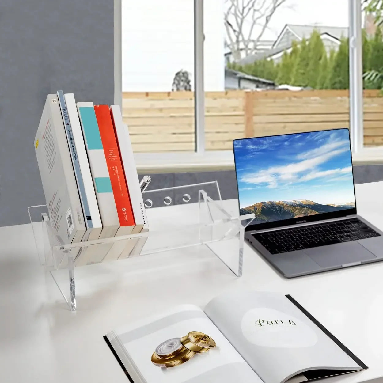 Acrylic Desktop Bookcase Book Storage Organizer Shelf Bookshelves Clear Modern Tabletop book magazine Rack for Office Home