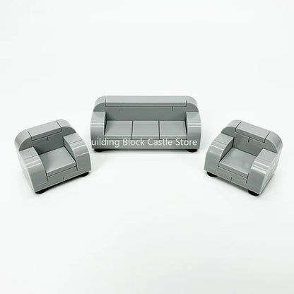 MOC Modern Home Sofa, TV Cabinet, Furniture, Refrigerator Small Particle Building Block Scene Construction Toy Model