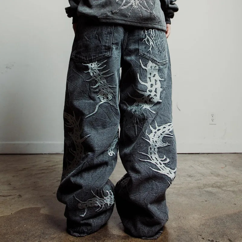 American New Fashion Old Washed Loose Jeans Women Y2K Hip Hop Harajuku Casual Joker Gothic High-waisted Wide-leg Trousers