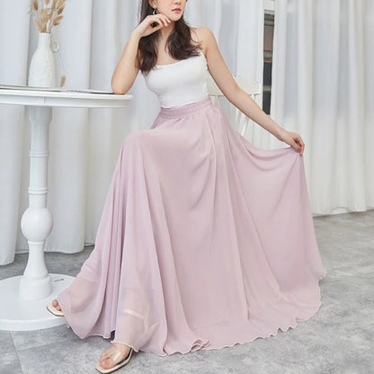 720 Degree Dance Skirt Pleated Long Skirt Women's Summer Solid Color High Waist Chiffon Long Skirt Large Swing Skirt