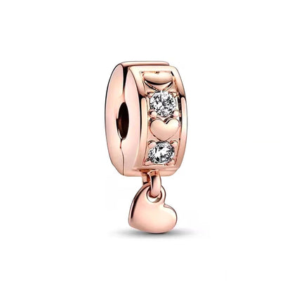 Rose Gold Plated Charms for Bracelet DIY Jewelry Making Heart Flower Strawberry Butterfly Paw Print CZ Pendant Beads Women Gift