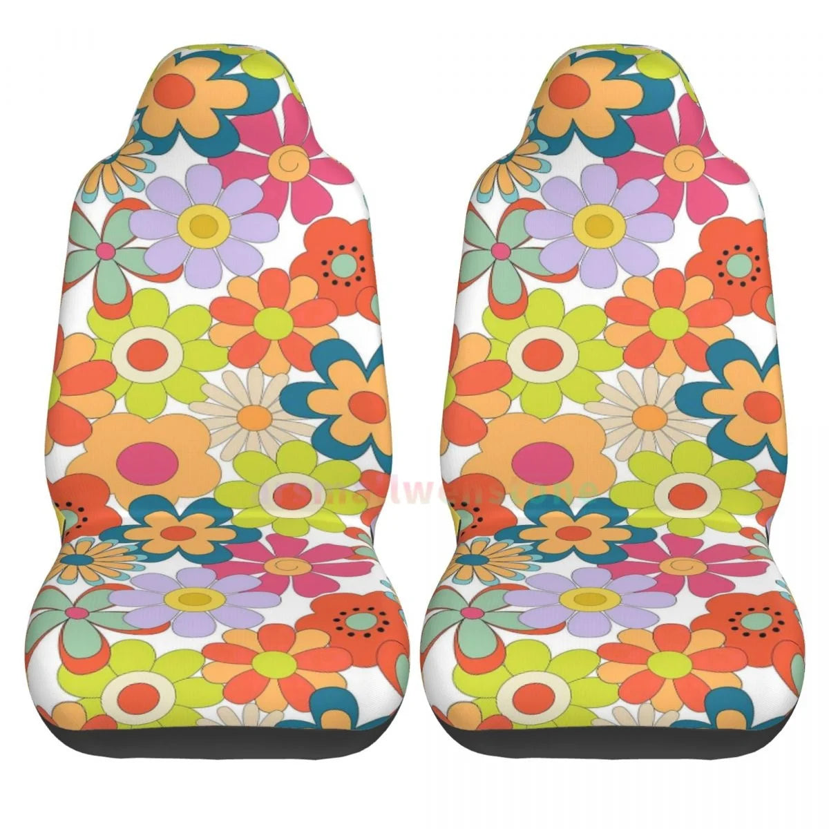 Hippie Flowers Car Seat Cover 2PCS Front Car Seat Cover Seat Anti Fouling Protective Cover Cute Car Accessories