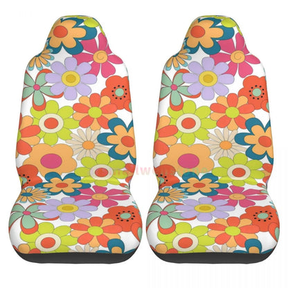 Hippie Flowers Car Seat Cover 2PCS Front Car Seat Cover Seat Anti Fouling Protective Cover Cute Car Accessories