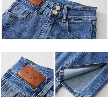 High-waist Stretch Split Flare Jeans Women Street Clothes Spring Summer 2025 New Slim Women Vintage Denim Trousers Casual Jeans