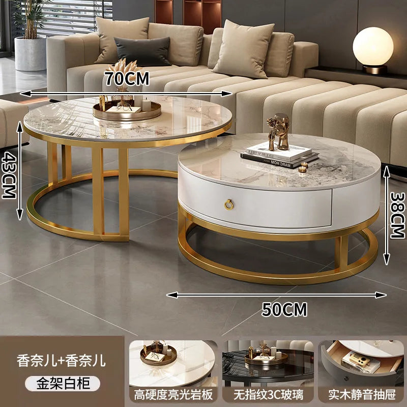 Round edge rock slab coffee table Hakka simple modern small apartment light luxury household small tea table