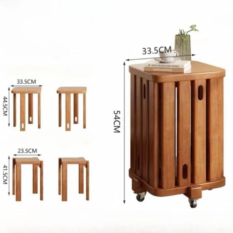 Stackable Stool Wooden Stools Luxury Modern Aesthetic Mobile Dining Rooms Stools Decorative Multifunctional Stool with Wheels