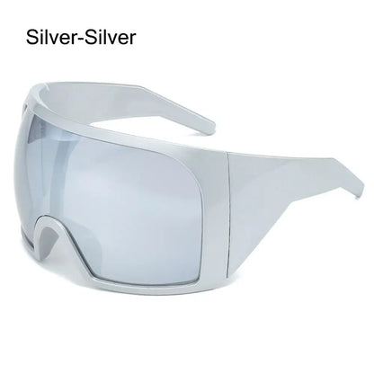 Futuristic Wrap Around Sunglasses Rave Curved Lens UV400 Protection 2000'S Eyewear Oversized Y2K Sun Glasses for Women & Men