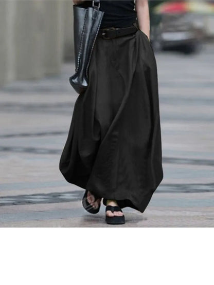 Autumn Women's Vintage Simple Skirt Summer Fashion Loose Solid Cotton Linen High Waist Casual Beach A-line Maxi Skirts Female