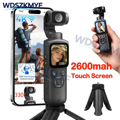 New Real 4K Action Camera With 330° Face Tracking Gimbal Stabilizer 75MP Pixels WiFi Function Pocket Gimbal Camera for Vlog